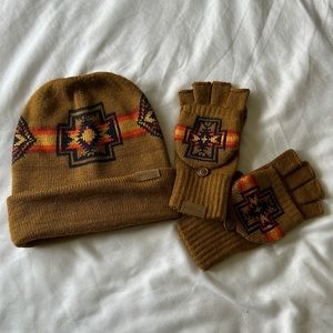 Pendleton woolen mills beanie with matching mittens
